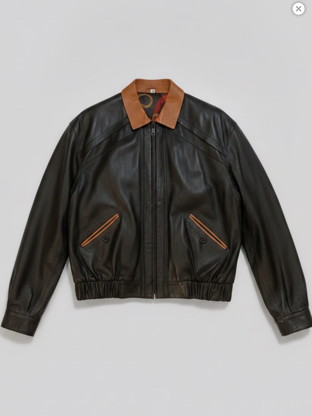 Maus & Hoffman Leather Bomber Jacket with Contrast Collar - Black/Tan